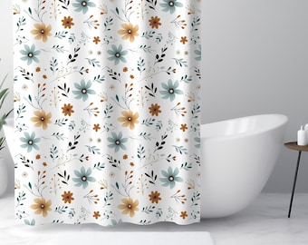 Boho Wildflower Shower Curtain, Boho Shower Curtain, Floral Bathroom Decor, Spring Decor, Minimalist Floral Shower Curtain, Girls Bathroom