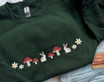 Ropa Cottage Core, suéter de hongos, estética de Granola Girl, camiseta de micología, Hobbitcore, Naturecore, Mushroomcore, sudadera de cuello redondo