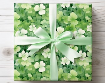 Emballage cadeau trèfle, papier d'emballage de la Saint-Patrick, emballage cadeau irlandais, papier d'emballage irlandais pour cadeaux de la Saint-Patrick, papier d'emballage vert
