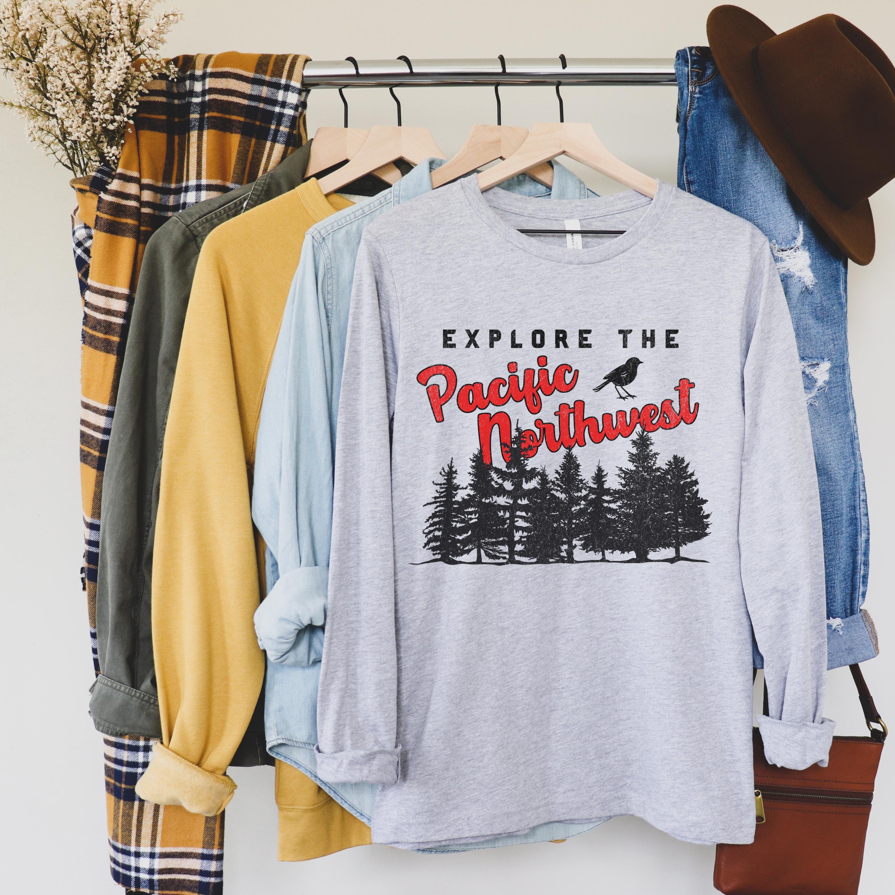 Pacific Northwest Long Sleeve Shirt, PNW Tshirt, Washington State, Oregon Shirt, Idaho Tee, Seattle, Mount Rainier National Park Merch