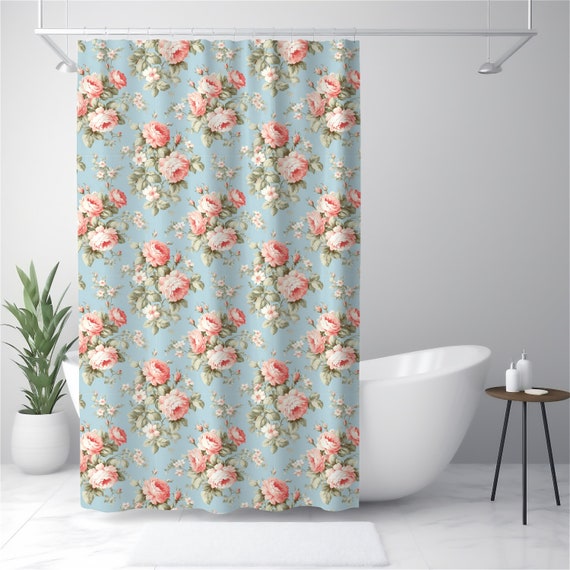 Shabby Chic Shower Curtain, Blue Floral Shower Curtain, Shabby Chic Bathroom Decor, Blue Floral Bathroom Decor, Girly Bathroom Decor