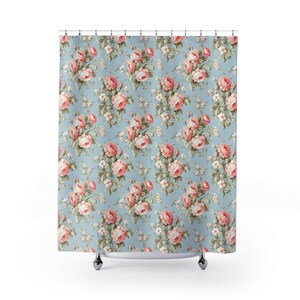Shabby Chic Shower Curtain, Blue Floral Shower Curtain, Shabby Chic Bathroom Decor, Blue Floral Bathroom Decor, Girly Bathroom Decor image 3