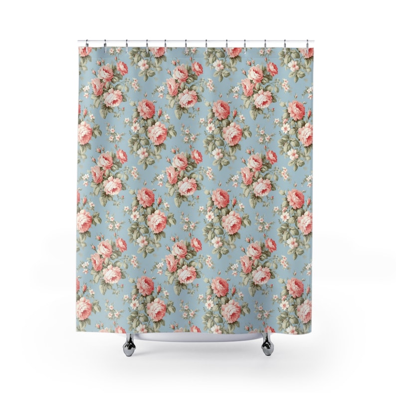 Shabby Chic Shower Curtain, Blue Floral Shower Curtain, Shabby Chic Bathroom Decor, Blue Floral Bathroom Decor, Girly Bathroom Decor image 3