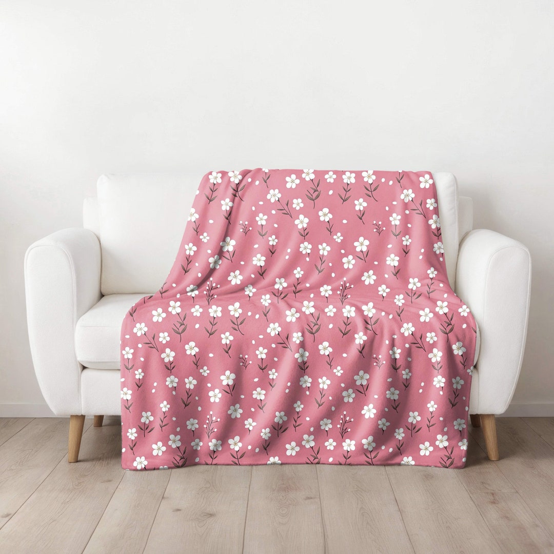 Pink Floral Decor, Minimalist Pink Flower Blanket, Pink Decor, Floral