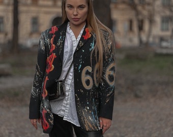 custom oversized jacket from a man's shoulder, individual designer item, hand painted