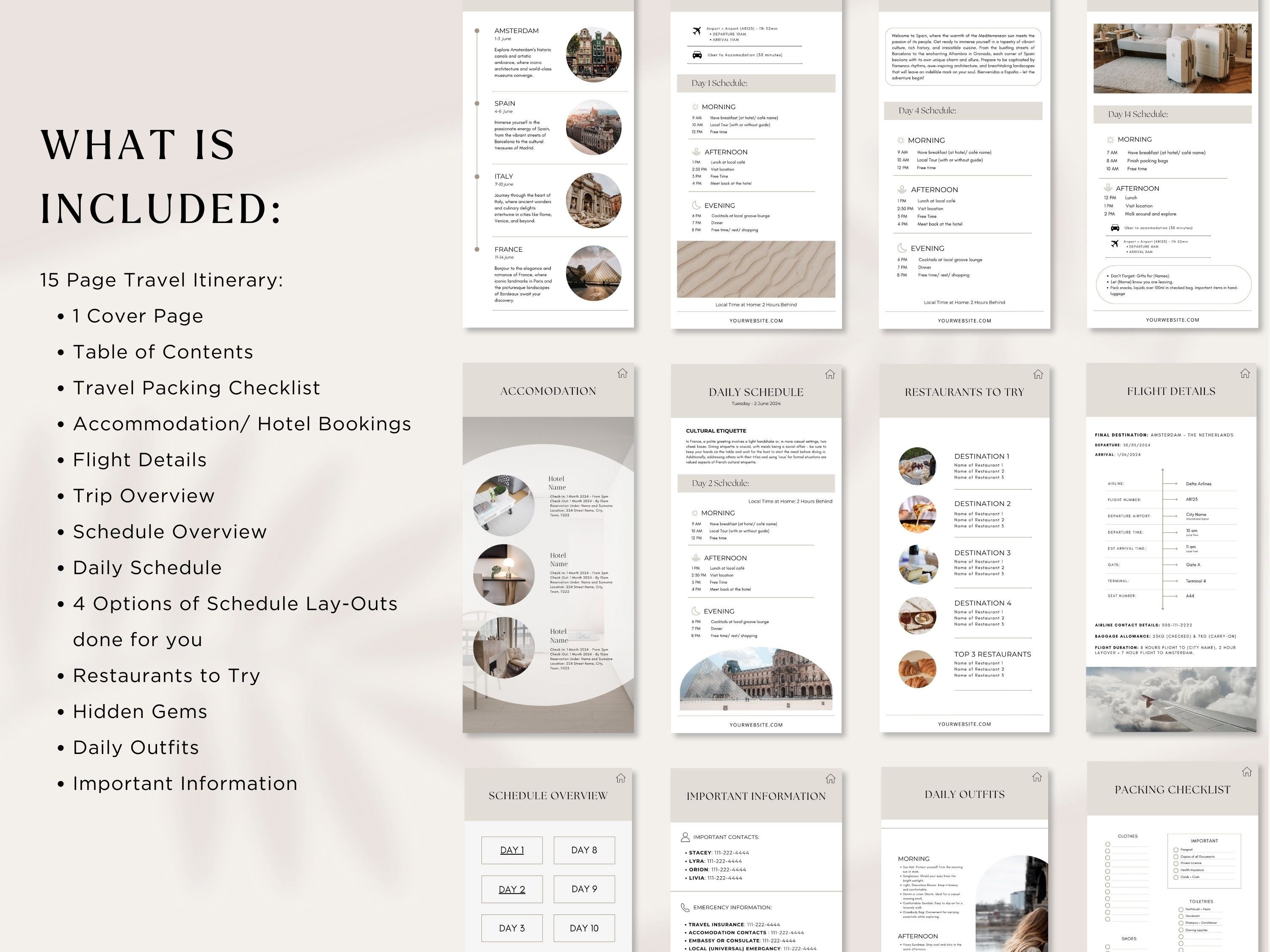 Travel Itinerary Template| Editable Mobile Travel Planner | Minimal ...