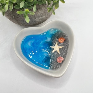 Ocean Resin Ring Dish, Beach Heart Shaped, Personalization Available, Makes the Perfect Housewarming, Birthday, Engagement or Wedding Gift