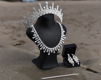 Luxus Braut Paris Anzug Set, Hochzeitskrone, Braut Krone, Tiara, Krone, Zirkonbraut Krone, Kopfschmuck, Haarband, Braut Kopfschmuck, Accessoires, Geschenk