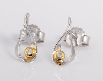 Wild Nephin Stud Earrings with Free Flowing Shape, Plated in Silver Rhodium and Gold Vermeil with Diamond