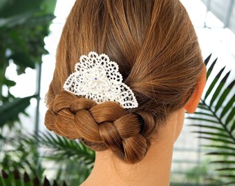 Delicate Wedding Lace Hair Comb • Handmade Bobbin Lace Headpiece • White Unique Hair Clip • Extraordinary Engagement Gift for Bride-to-be