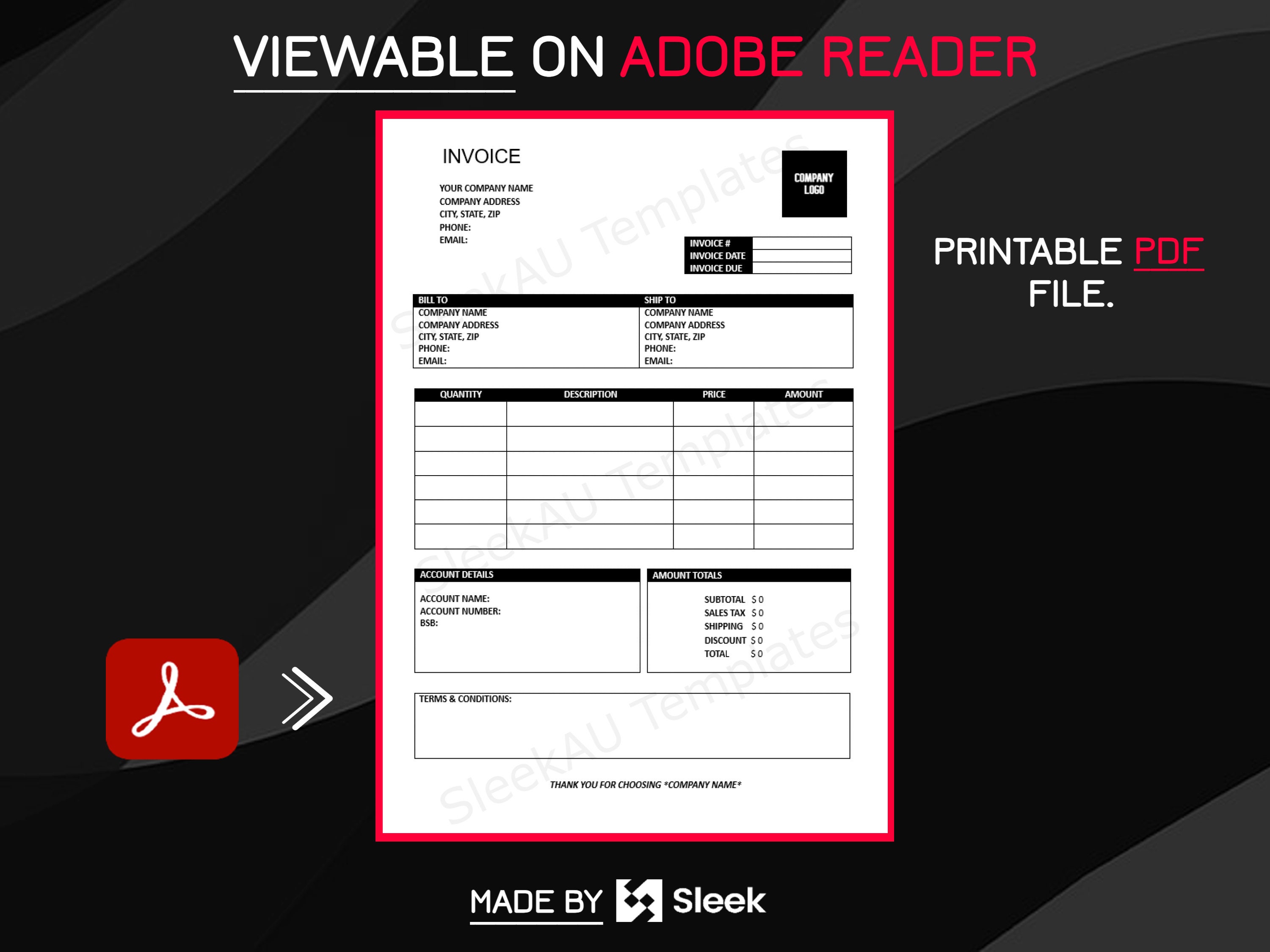Invoice Template Word/pdf. Invoice Word. Editable Invoice. Printable