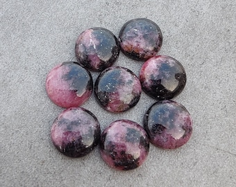 AAA+ Quality Natural Rhodonite Round Shape Cabochon Flat Back Calibrated Wholesale Gemstones, All Sizes Available