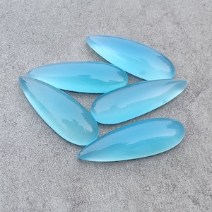 AAA+ Quality Natural Blue Chalcedony Big Pear Shape Cabochon Flat Back Calibrated Tear Drop Shape Wholesale Gemstones, All Sizes Available