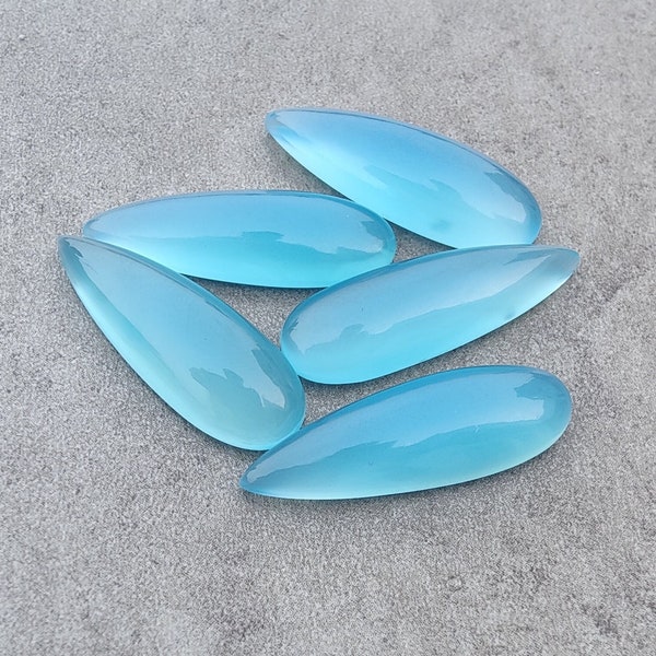 AAA+ Quality Natural Blue Chalcedony Big Pear Shape Cabochon Flat Back Calibrated Tear Drop Shape Wholesale Gemstones, All Sizes Available