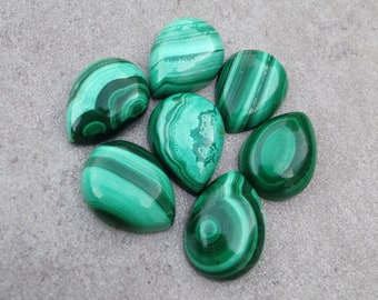 Natural Malachite Pear Shape Cabochon Flat Back Calibrated Teardrop Shape AAA+ Quality Wholesale Gemstones, All Sizes Available