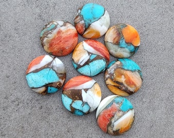 Natural Spiny Oyster Turquoise Round Shape Cabochon AAA+ Quality Flat Back Calibrated Wholesale Gemstones, All Sizes Available