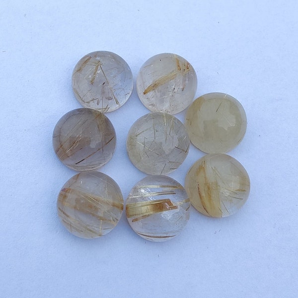 Natural Golden Rutile Round Shape Cabochon Flat Back Calibrated AAA+ Quality Wholesale Gemstones, All Sizes Available