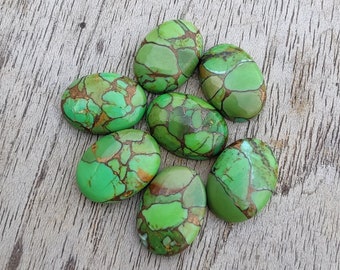 AAA+ Quality Natural Green Copper Turquoise Oval Shape Cabochon Flat Back Calibrated Wholesale Gemstones, All Sizes Available