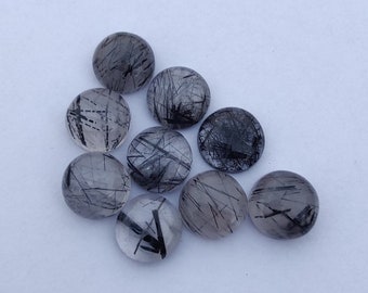 AAA+ Quality Natural Black Rutile Round Shape Cabochon Flat Back Calibrated Wholesale Gemstones, All Sizes Available