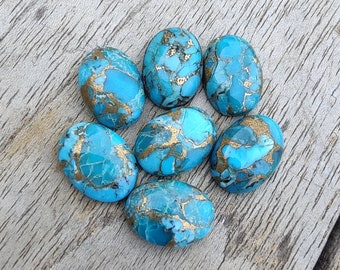 AAA+ Quality Natural Blue Copper Turquoise Oval Shape Cabochon Flat Back Calibrated Wholesale Gemstones, All Sizes Available