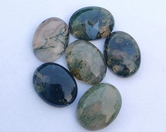 AAA+ Quality Natural Moss Agate Oval Shape Cabochon Flat Back Calibrated Wholesale Gemstones, All Sizes Available
