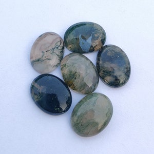 AAA Quality Natural Moss Agate Oval Shape Cabochon Flat Back Calibrated Wholesale Gemstones, All Sizes Available image 1