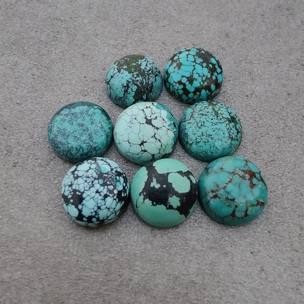 Cabochon de forme ronde, turquoise tibétaine naturelle de qualité supérieure, dos plat, pierres précieuses calibrées en gros, toutes les tailles disponibles