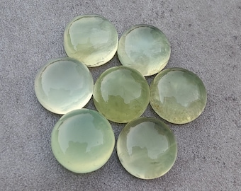 AAA+ Quality Natural Prehnite Round Shape Cabochon Flat Back Calibrated Wholesale Gemstones, All Sizes Available