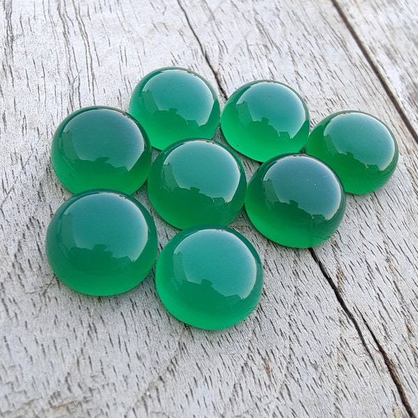 AAA+ Quality Natural Green Onyx Round Shape Cabochon Flat Back Calibrated Wholesale Gemstones, All Sizes Available