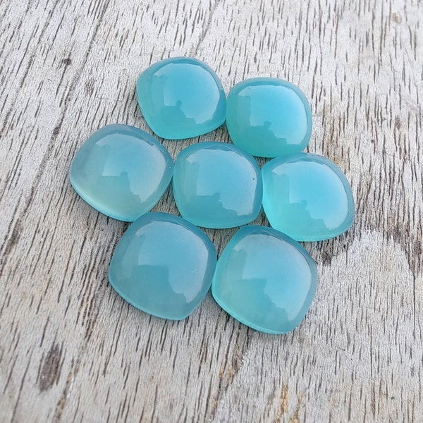 Natural Blue Chalcedony Square Cushion Shape Cabochon Flat Back Calibrated AAA+ Quality Wholesale Gemstones, All Sizes Available