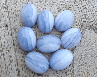 Natural Blue Lace Agate Oval Shape Cabochon Flat Back AAA+ Quality Calibrated Wholesale Gemstones, All Sizes Available