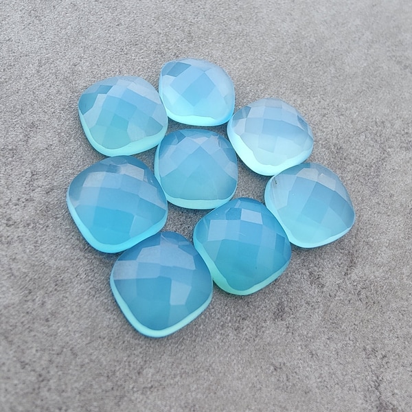 AAA+ Quality Natural Blue Chalcedony Square Cushion Shape Checker Cut Flat Back Calibrated Wholesale Gemstones, All Sizes Available