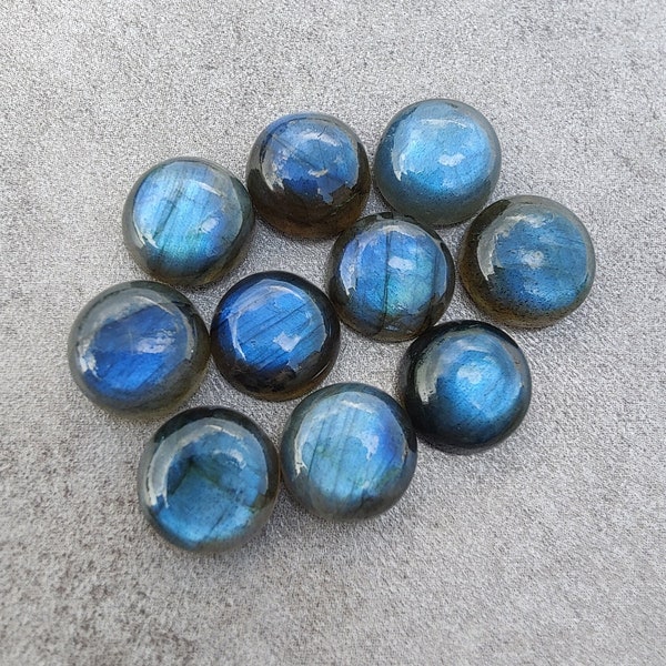 AAA+ Quality Natural Labradorite Round Shape Cabochon Flat Back Calibrated Wholesale Gemstones, All Sizes Available