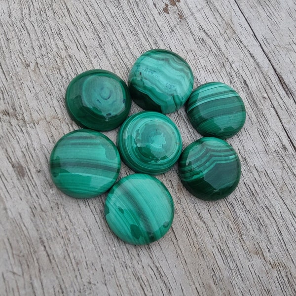 Natural Malachite Round Shape Cabochon Flat Back AAA+ Quality Calibrated Wholesale Gemstones, All Sizes Available