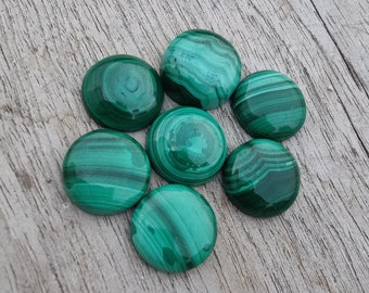 Natural Malachite Round Shape Cabochon Flat Back AAA+ Quality Calibrated Wholesale Gemstones, All Sizes Available