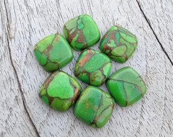 AAA+ Quality Natural Green Copper Turquoise Cushion Shape Cabochon Flat Back Calibrated Wholesale Gemstones, All Sizes Available