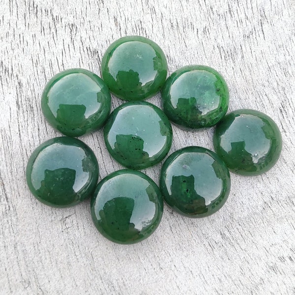 Top Grade Natural Nephrite Jade Round Shape Cabochon Flat Back Calibrated Wholesale Gemstones, Custom Sizes Available