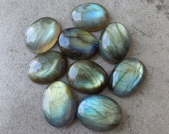 Natural Labradorite Oval Shape Flat Back Cabochon: Multi Shade Calibrated Gemstones