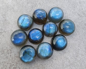 AAA+ Quality Natural Labradorite Round Shape Cabochon Flat Back Calibrated Wholesale Gemstones, All Sizes Available