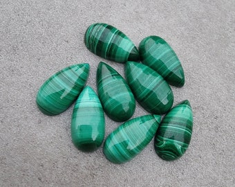 AAA+ Quality Natural Malachite Big Pear Shape Cabochon Flat Back Calibrated Teardrop Shape Gemstones, All Sizes Available