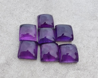 Natural Amethyst Square Cabochon: Calibrated Flat Back Gemstone