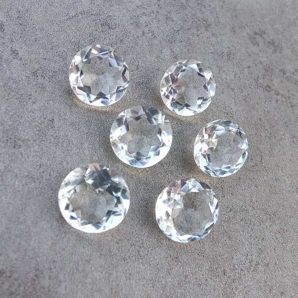 Natural Crystal Quartz Round Shape Faceted Cut Calibrated AAA+ Quality Wholesale Gemstones, All Sizes Available