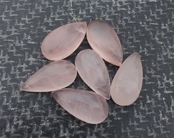 AAA+ Quality Natural Rose Quartz Big Pear Shape Cabochon Flat Back Calibrated Teardrop Shape Wholesale Gemstones, All Sizes Available