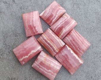 Natural Rhodochrosite Cabochon: Rectangle Shape Flat Back Calibrated Gemstone