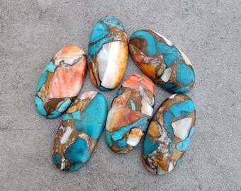 Natural Spiny Oyster Turquoise Big Oval Shape Cabochon Flat Back AAA+ Quality Calibrated Wholesale Gemstones, All Sizes Available