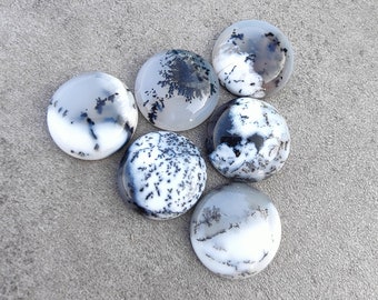 AAA+ Quality Natural Dendritic Agate Round Shape Cabochon Flat Back Calibrated Wholesale Gemstones, All Sizes Available