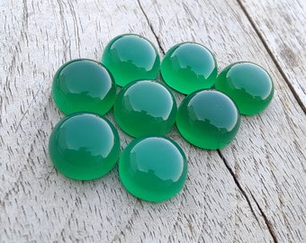 AAA+ Quality Natural Green Onyx Round Shape Cabochon Flat Back Calibrated Wholesale Gemstones, All Sizes Available