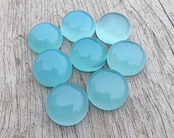 AAA+ Quality Natural Blue Chalcedony Round Shape Cabochon Flat Back Calibrated Wholesale Gemstones, All Sizes Available