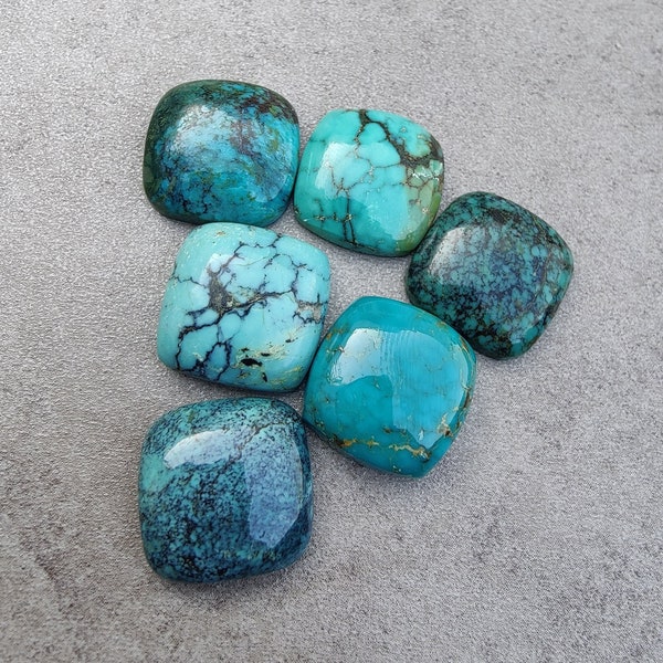 AAA+ Quality Natural Tibetan Turquoise Cushion Shape Cabochon Flat Back Calibrated Wholesale Gemstones, All Sizes Available