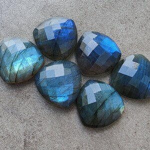 Pu&ograve; includere: Sei pietre preziose di labradorite sfaccettate in tonalit&agrave; di blu e verde. Le pietre sono tagliate a forma di cuore e hanno una lucentezza madreperlacea.